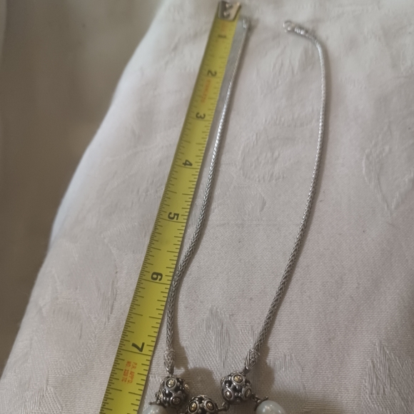 John Hardy Jaisalmer Onyx and Pearl 3 Strand Drop Necklace, SS & 18k - Picture 10 of 14